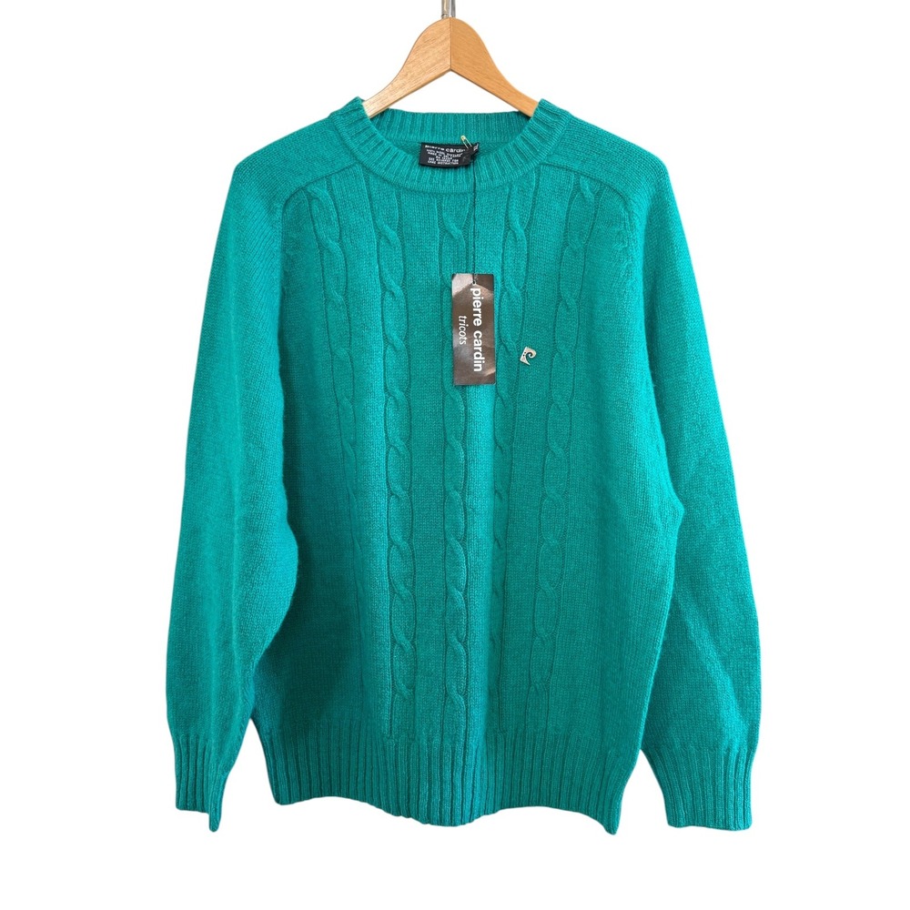 Pierre Cardin Vtg Men's XL NWT Green 100% Shetland Wool Crewneck Sweater